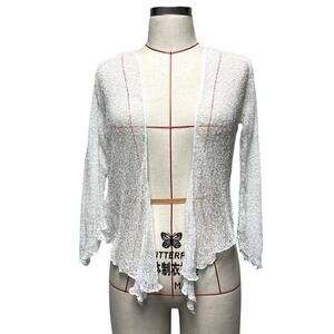 Shu-Shi Womens White Sheer Knit Drape Tie Front Cardigan Sweater